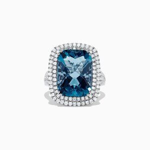 EFFY 14K White Gold Blue Topaz and Diamond Ring